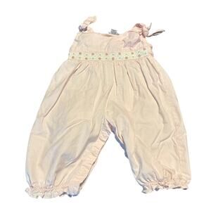 Fantaisie Kids Pink Smocked Rose Floral Baby Girls Romper 12M Tie Top